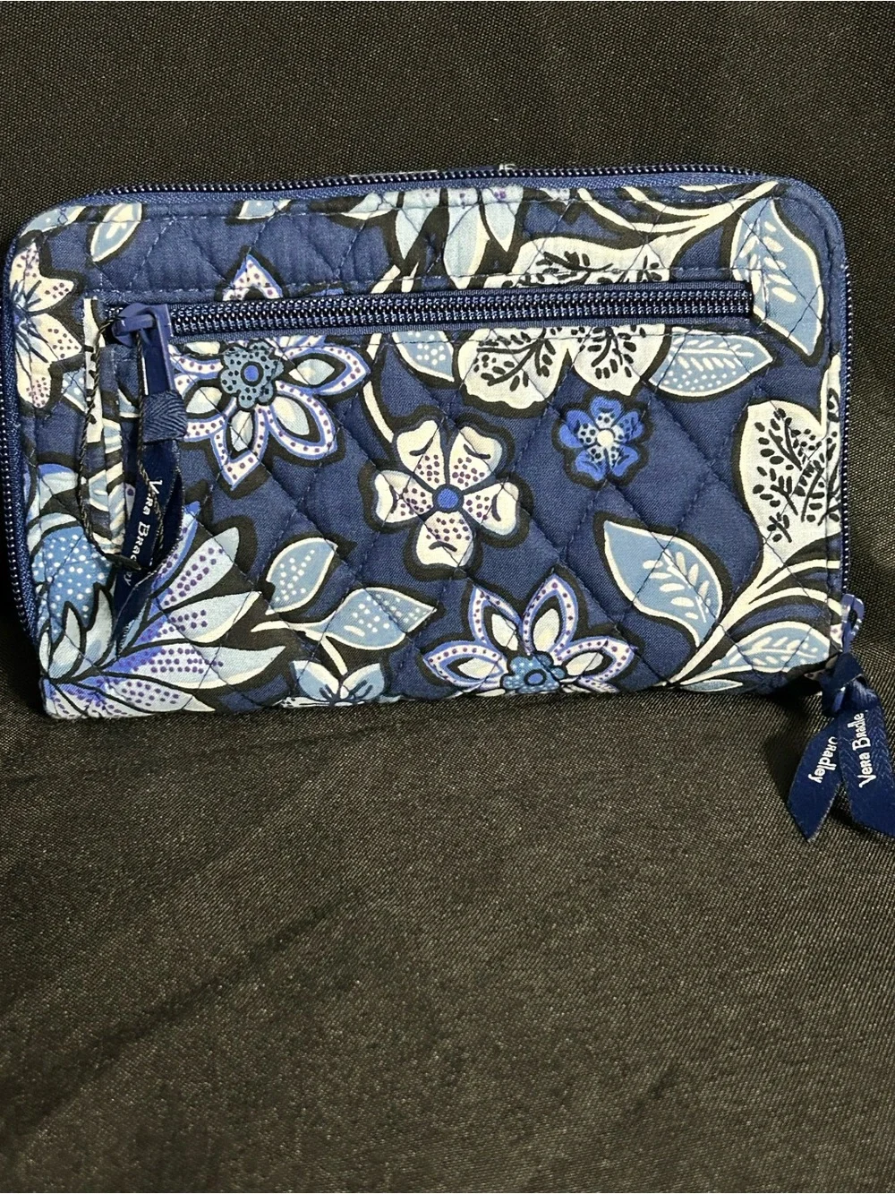 Vera Bradley Navy & Light Blue Quilted Floral Zip Wallet